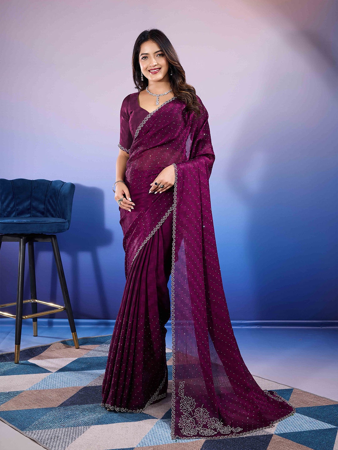 

Mitera Embellished Beads and Stones Saree, Purple