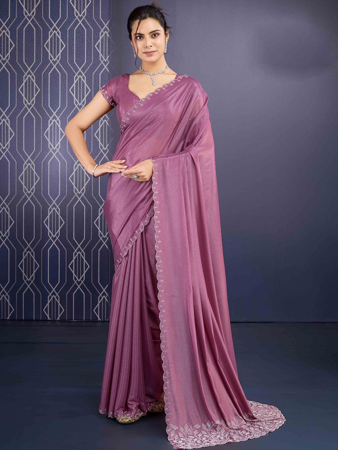 

Mitera Embellished Beads and Stones Saree, Mauve