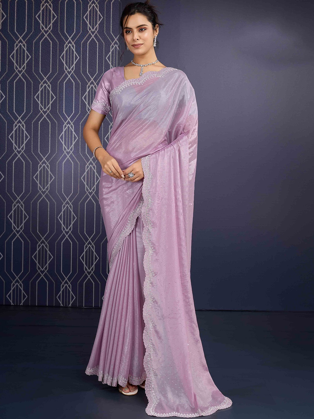 

Mitera Embellished Beads and Stones Celebrity Saree, Lavender