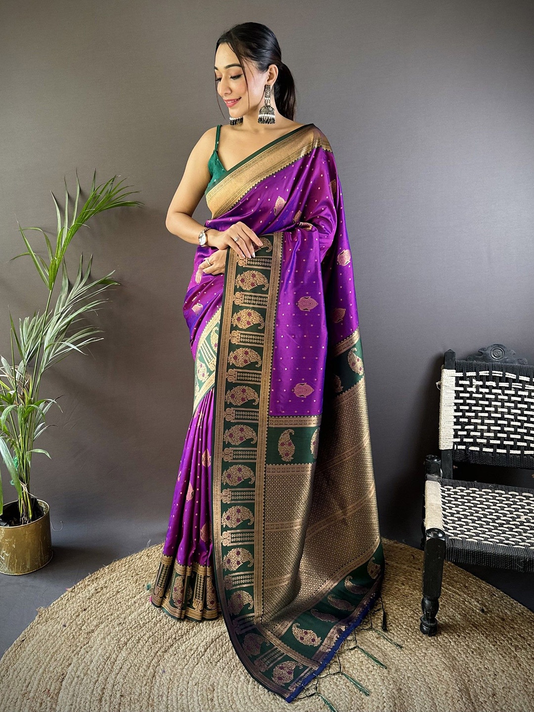 

LeeliPeeri Designer Ethnic Motifs Woven Design Banarasi Saree, Violet