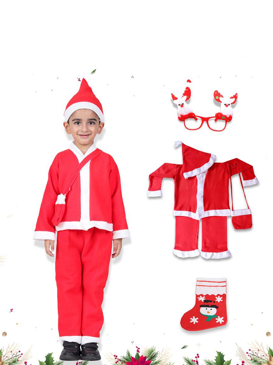 

itsmycostume Kids V-Neck Top with Trousers Christmas Santa Costume, Red