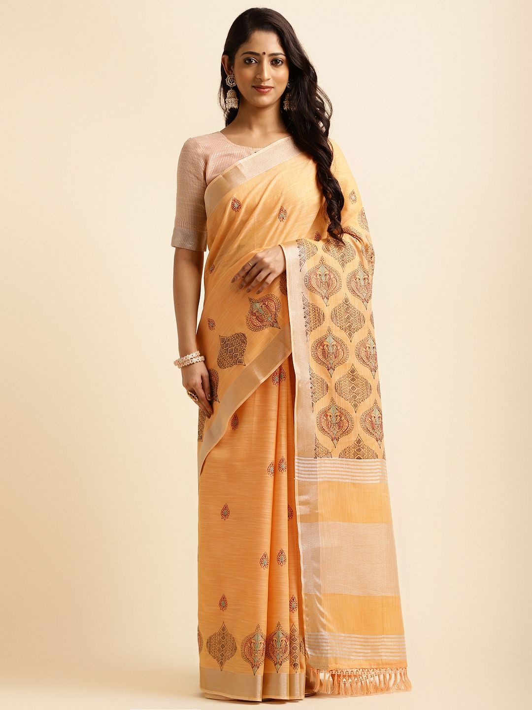 

Mitera Ethnic Motifs Printed Saree, Orange