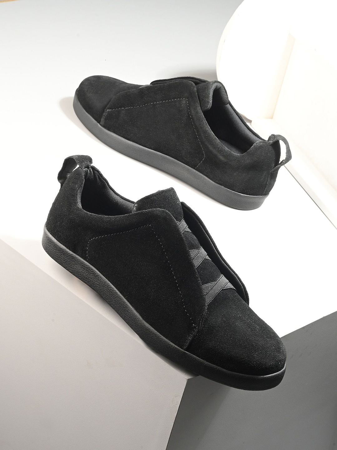 

CARLO ROMANO Men Suede Slip On Sneakers, Black