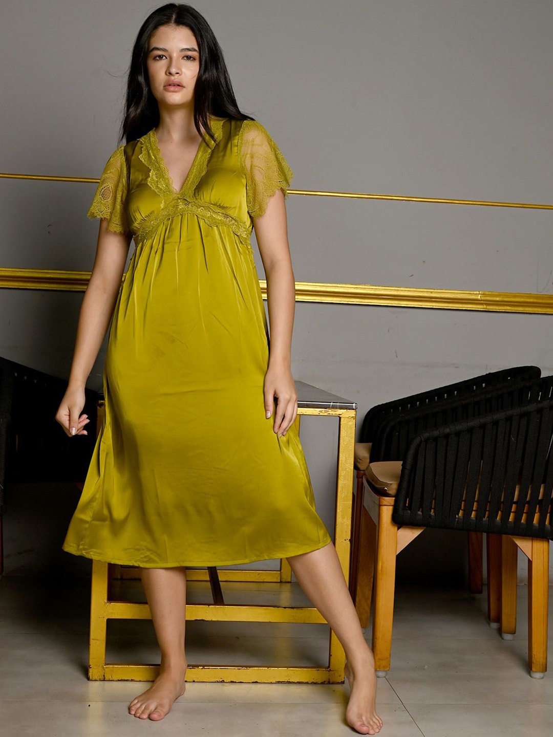 

ODETTE Satin Solid Night Wear Set For Women, Green
