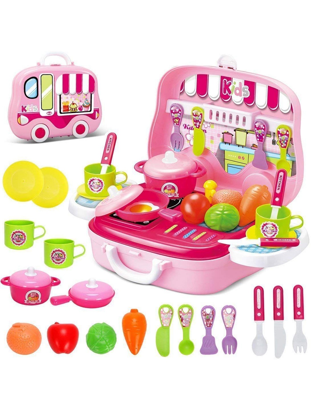 

AR Kids Toys Plastic Portable Cooking Kitchen Play Set, Pink