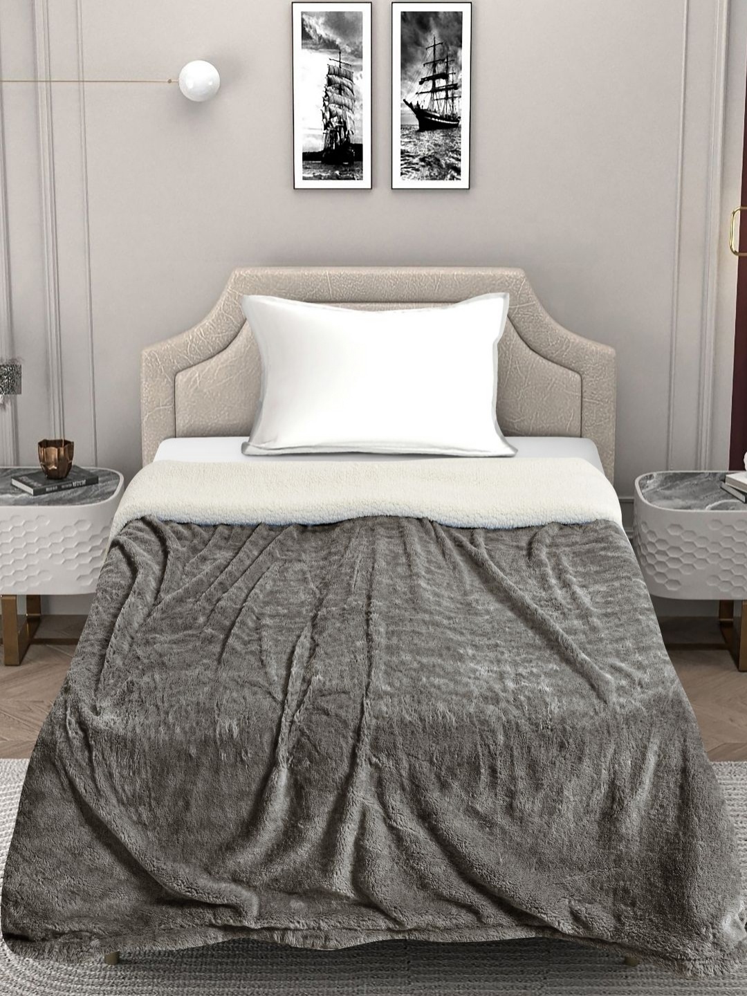 

FABINALIV Taupe Woollen Mild Winter 600 GSM Single Bed Comforter