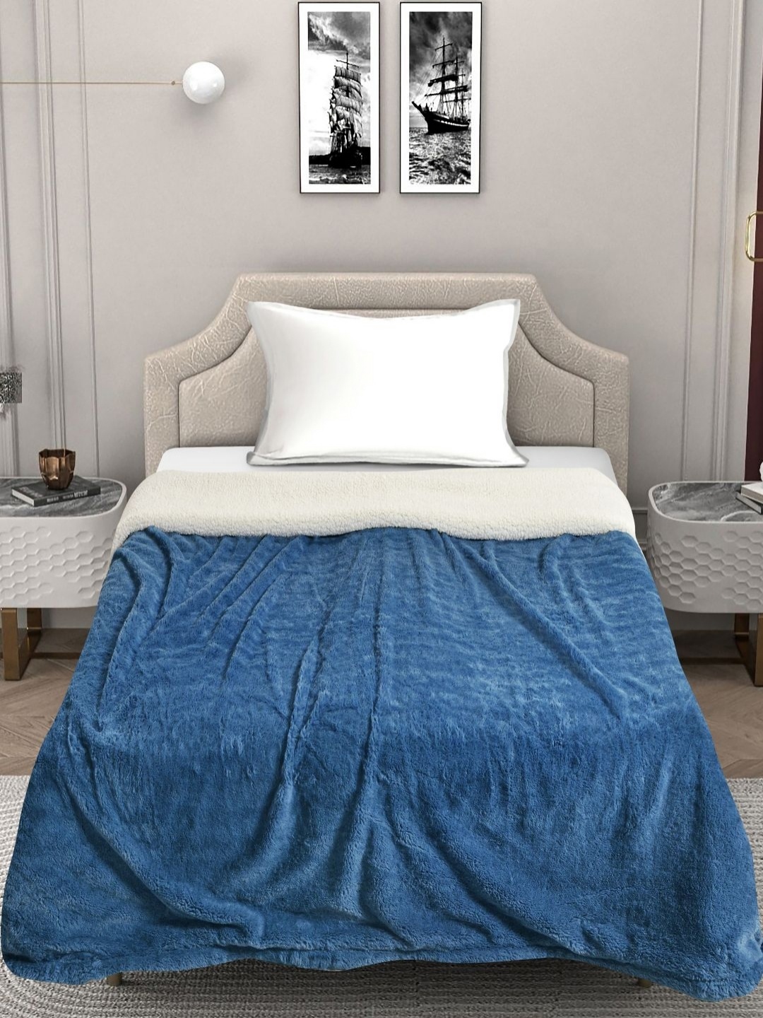 

FABINALIV Blue Woollen Mild Winter 600 GSM Single Bed Comforter