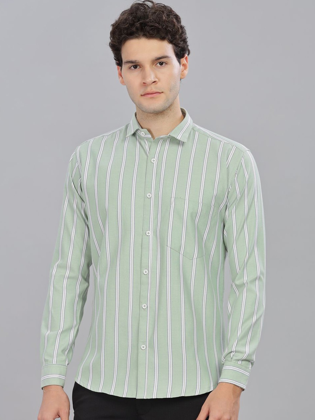 

Mildin Men Opaque Striped Formal Shirt, Green