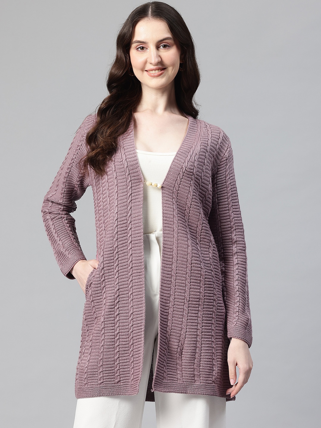 

Pierre Carlo Women Cable Knit Longline Cardigan, Purple