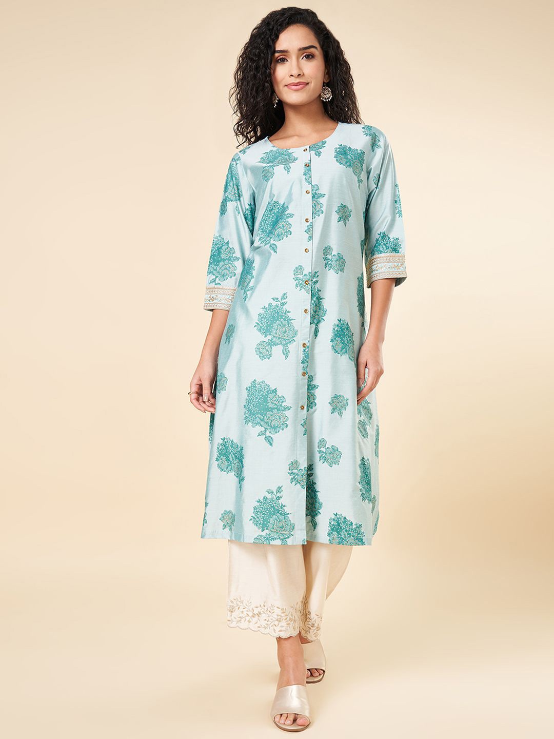 

RANGMANCH BY PANTALOONS Women Floral Sequinned Kurta, Blue