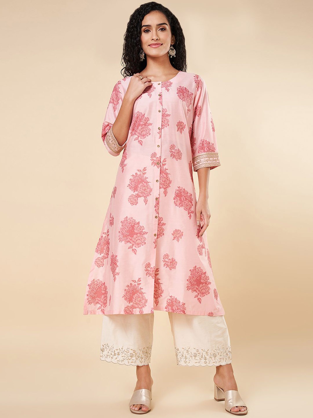 

RANGMANCH BY PANTALOONS Women Floral Sequinned Kurta, Rose