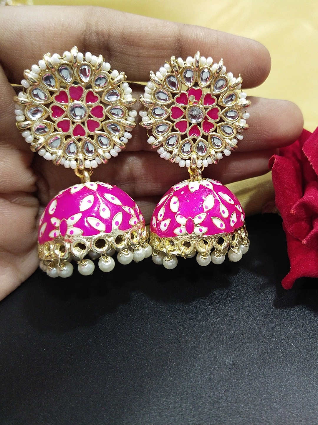 

Knigght Angel Jewels Contemporary Jhumkas Earrings, Pink