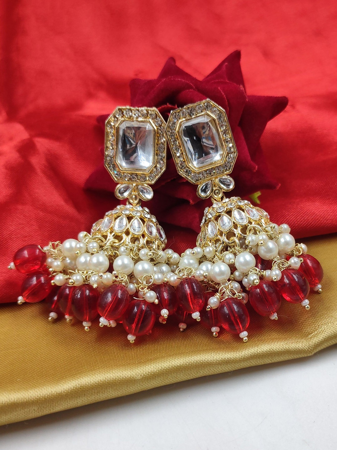 

Knigght Angel Jewels Contemporary Jhumkas Earrings, Red