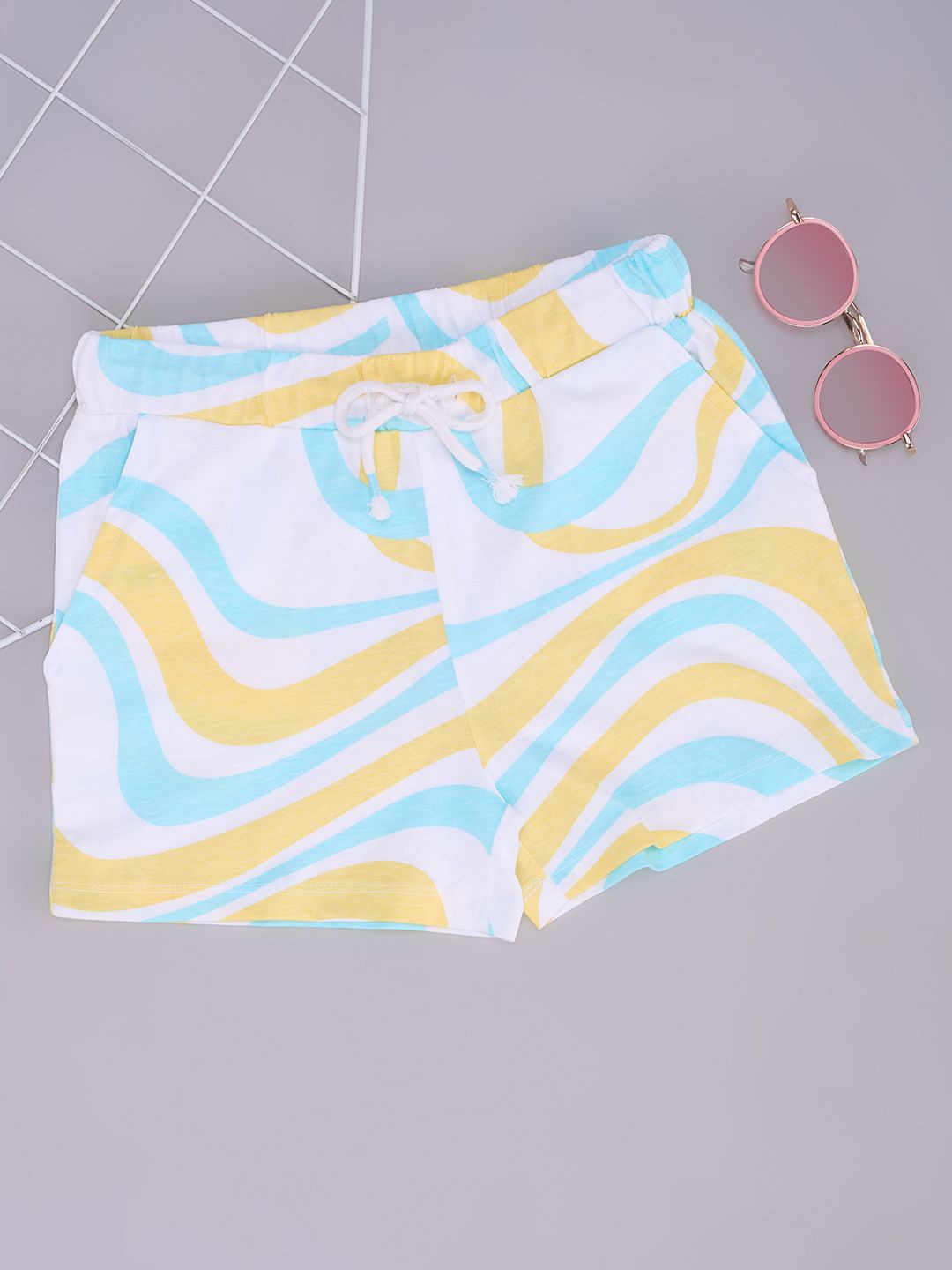 Pantaloons Junior Girls Striped Printed Shorts, Cream