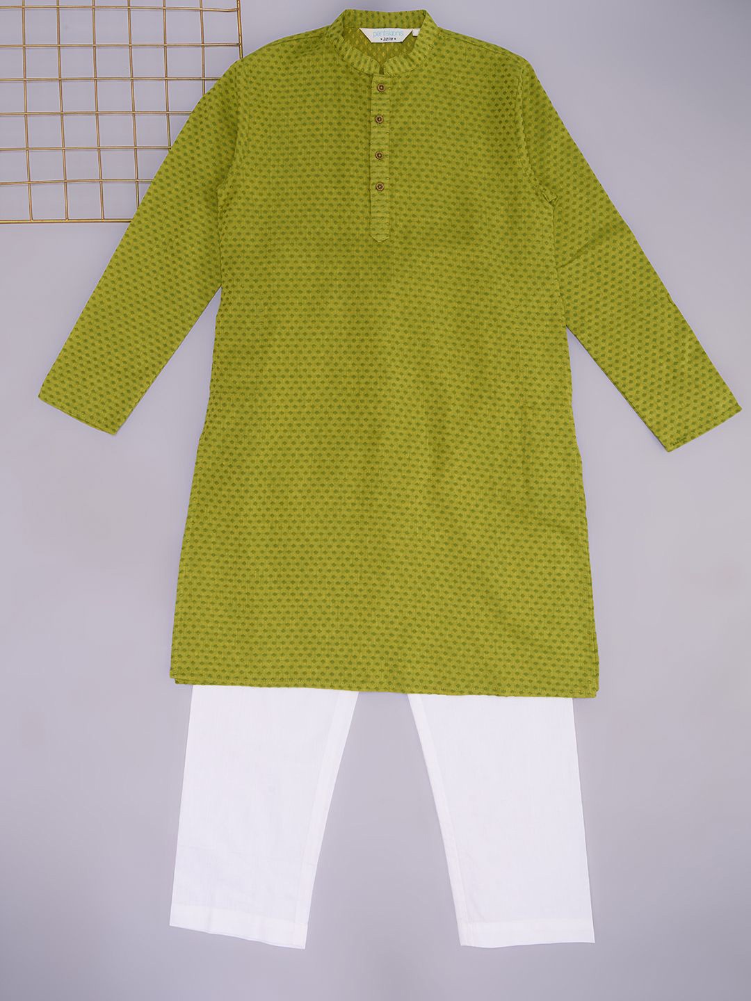 

indus route by Pantaloons Boys Printed Regular Kurta with Pyjamas, Green