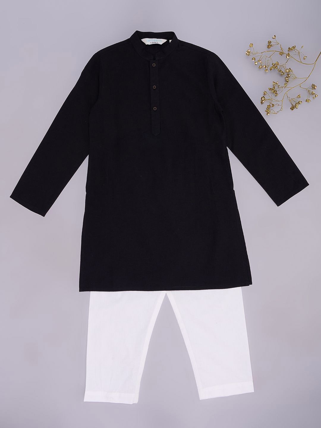 

indus route by Pantaloons Boys Printed Regular Pure Cotton Kurta with Pyjamas, Black