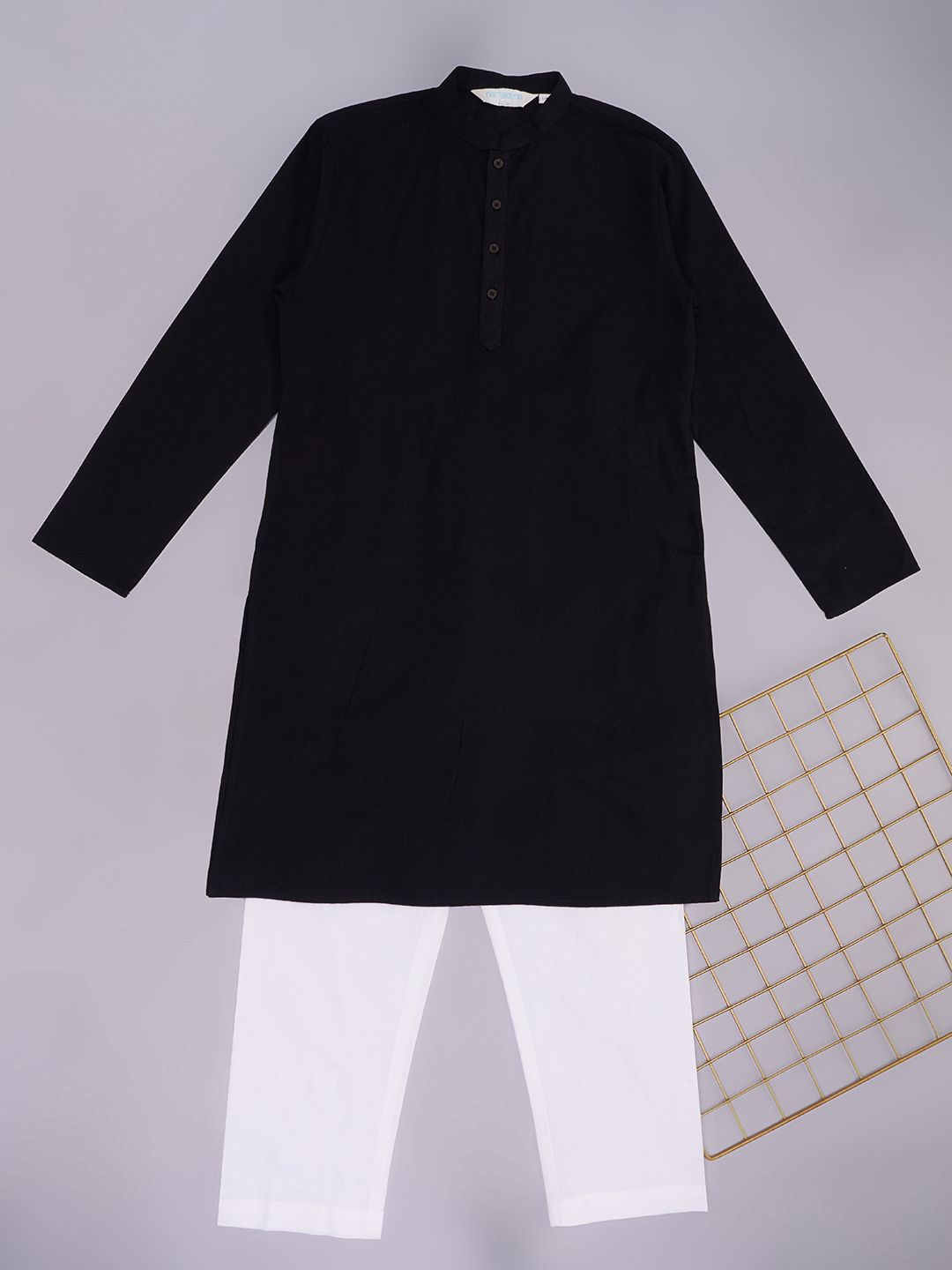 

indus route by Pantaloons Boys Regular Pure Cotton Kurta with Pyjamas, Black