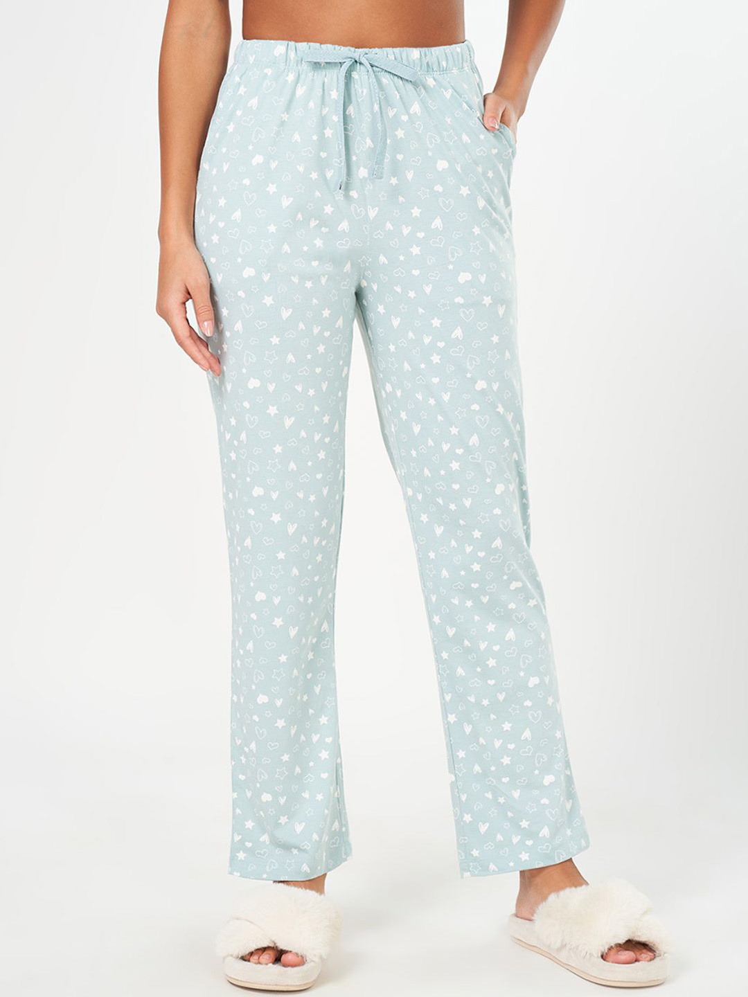 

Dreamz by Pantaloons Printed Pure Cotton Straight-Leg Lounge Pants, Blue