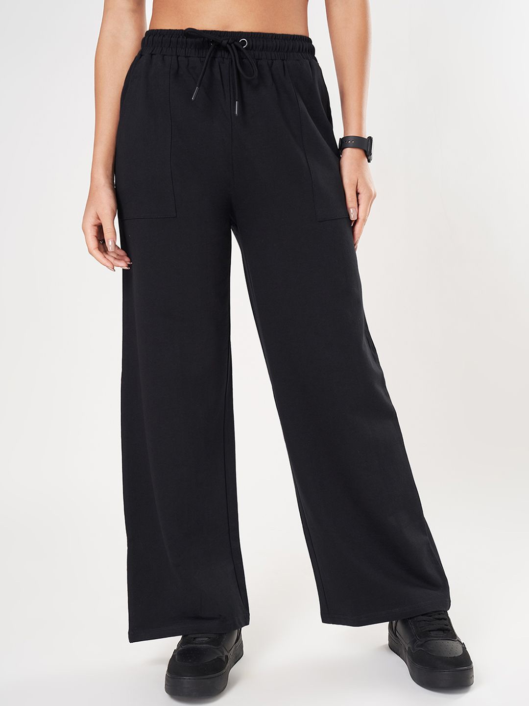 

Ajile by Pantaloons Women Pure Cotton Mid Rise Track Pants, Black