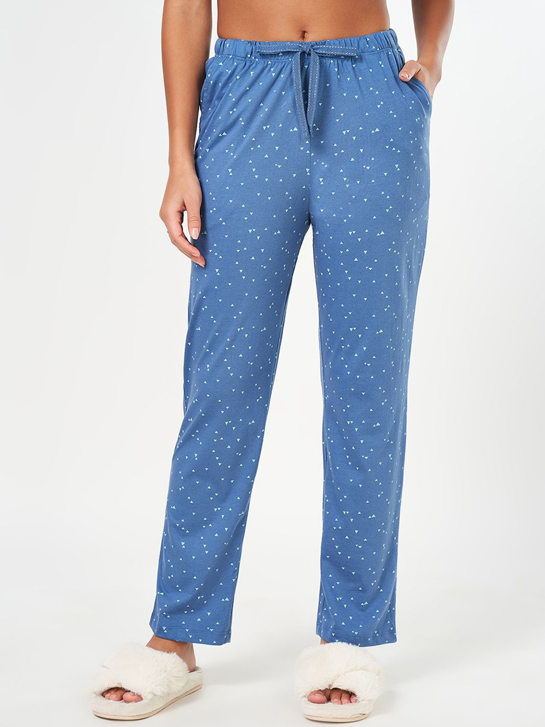 

Dreamz by Pantaloons Printed Pure Cotton Straight-Leg Lounge Pants, Blue