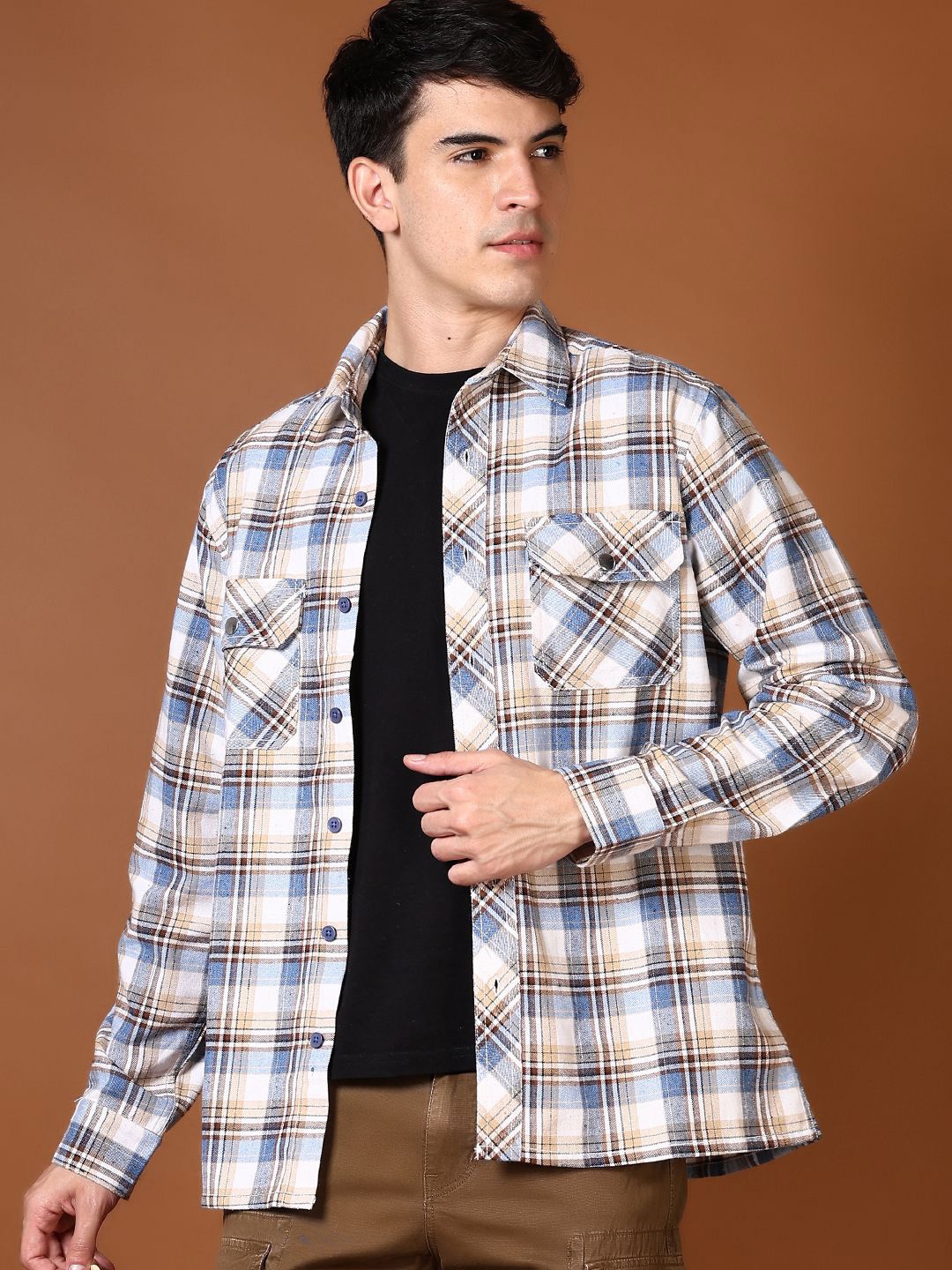 

V-Mart Men Tartan Checks Opaque Checked Casual Shirt, Beige