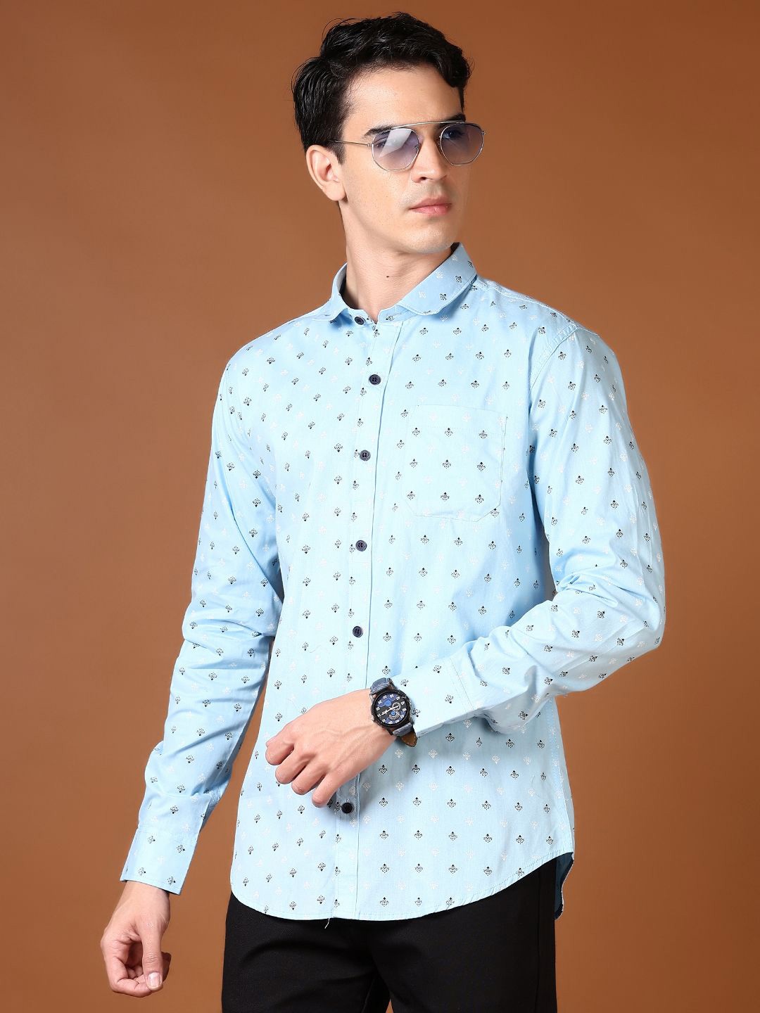 

V-Mart Men Opaque Printed Formal Shirt, Blue