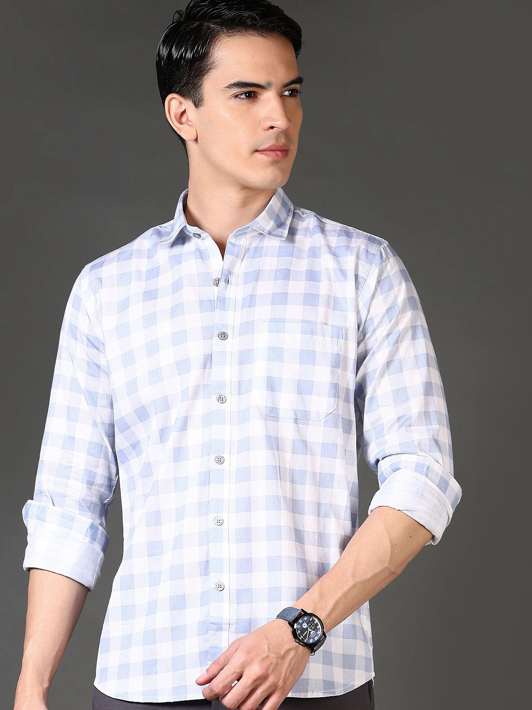 

V-Mart Men Gingham Checks Opaque Printed Formal Shirt, White