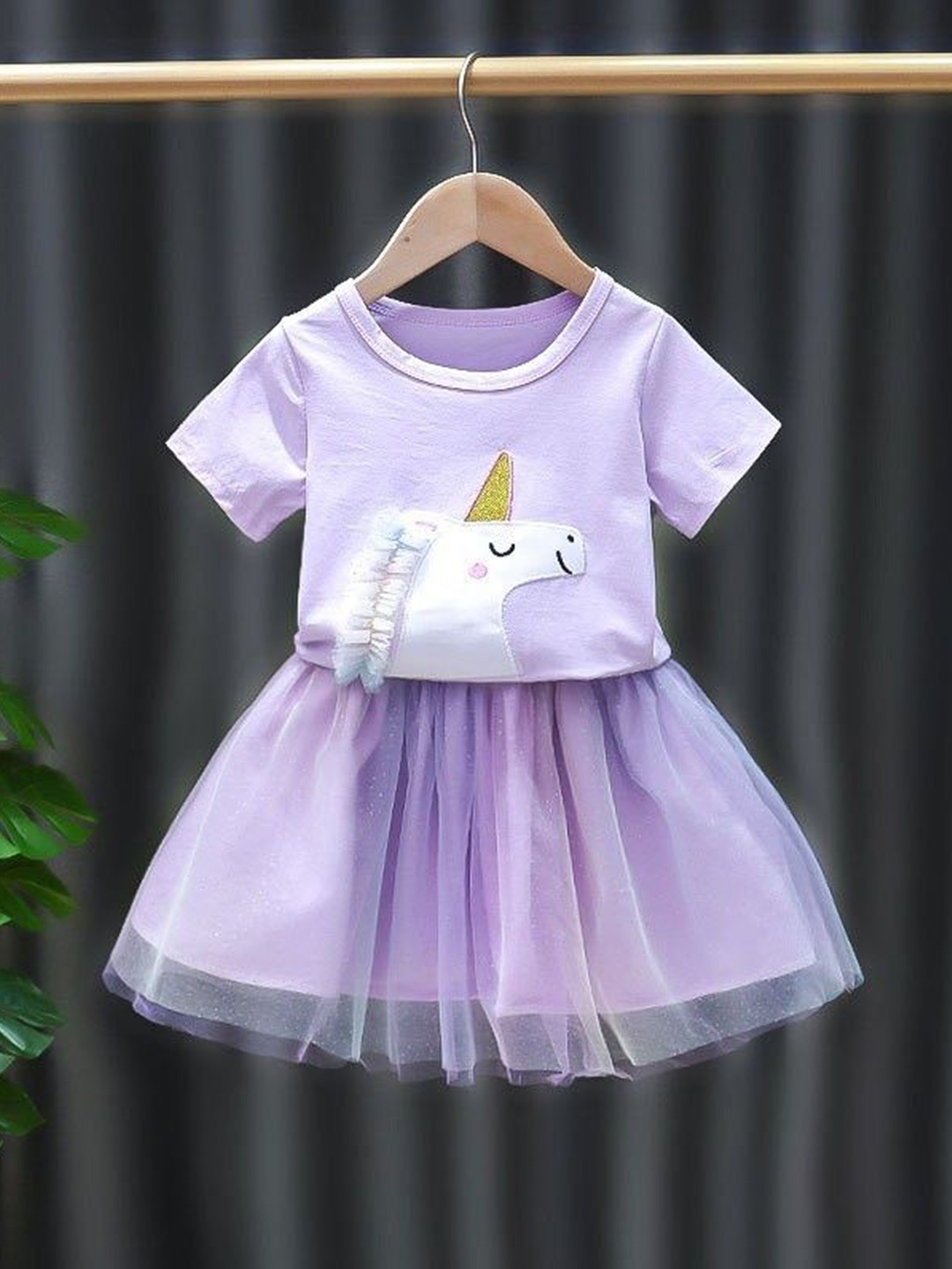

YK Girls Printed Top with Skirt, Purple