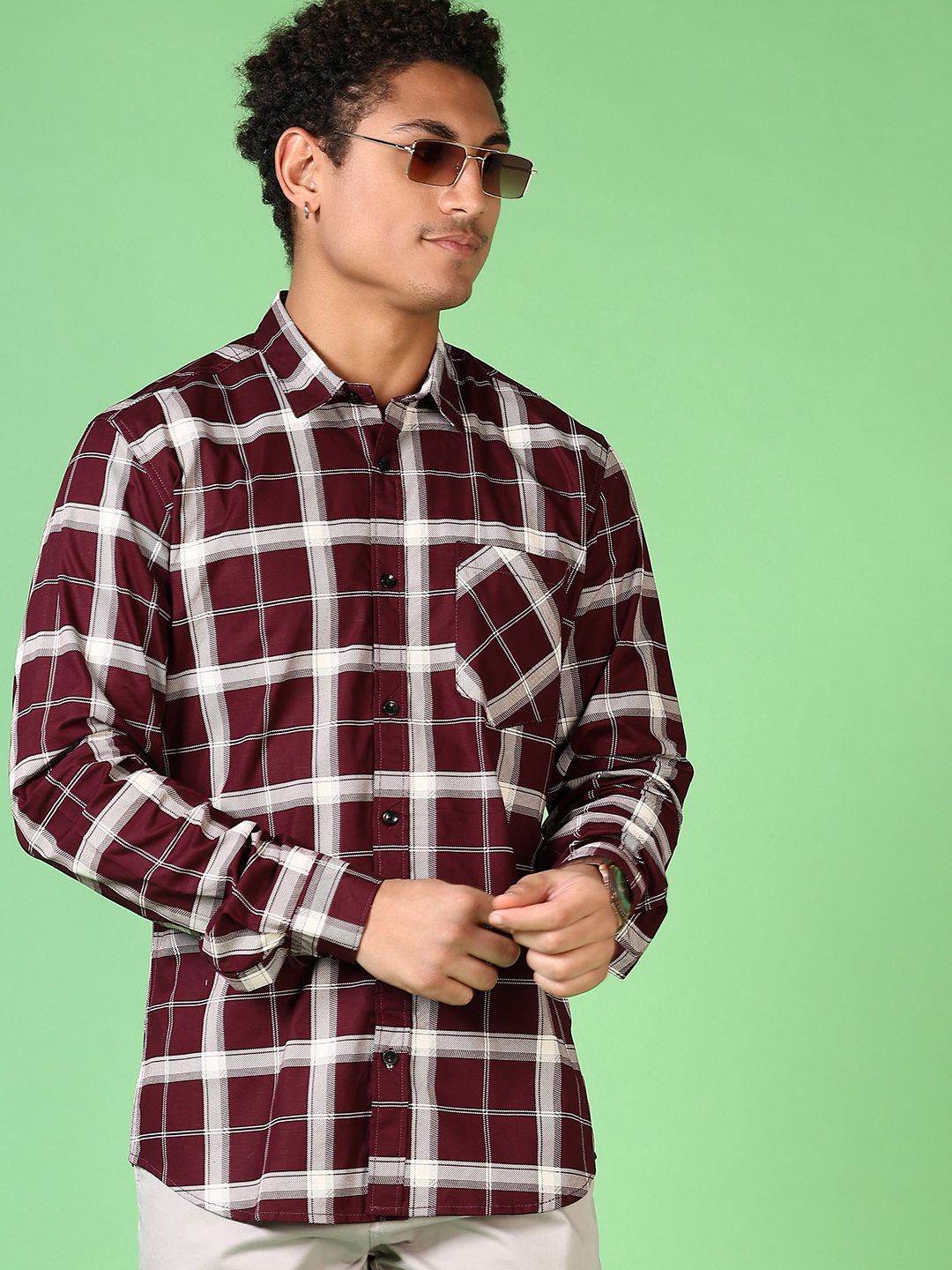 

V-Mart Men Tartan Checks Opaque Checked Casual Shirt, Maroon