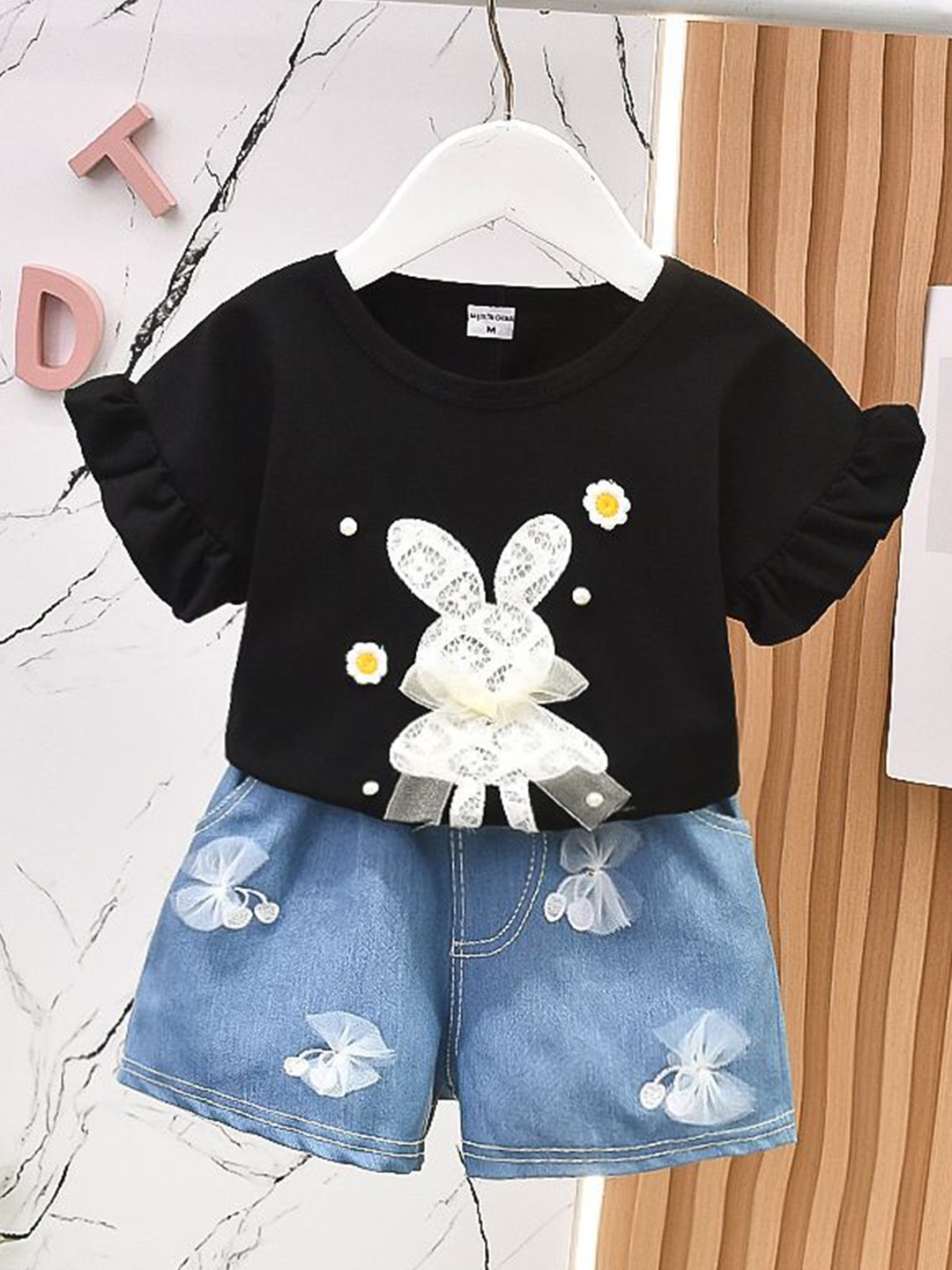 YK Girls Top with Shorts, Black