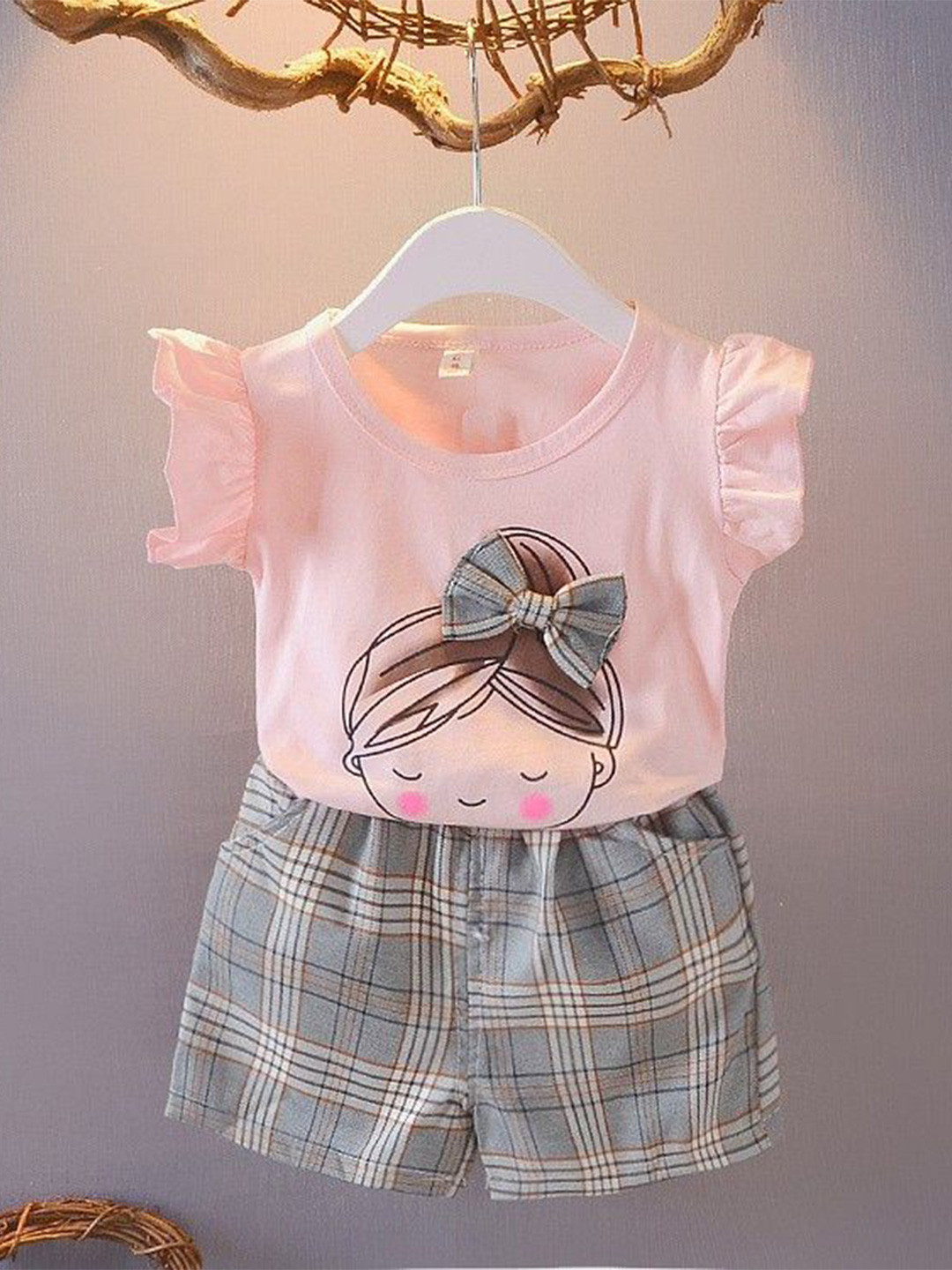 

YK Girls Printed T-shirt with Shorts, Pink