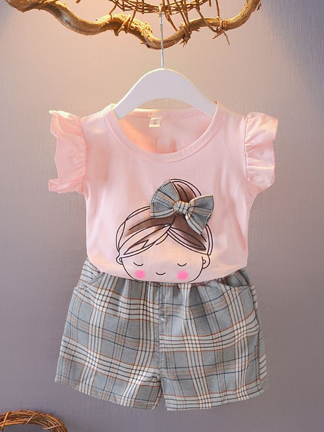

YK Girls Printed T-shirt with Shorts, Pink