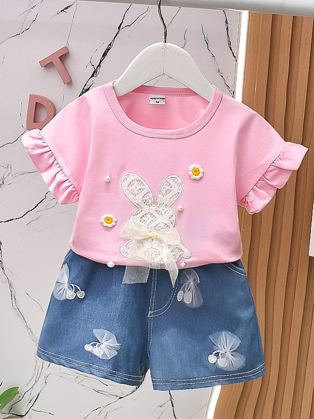 YK Girls Top with Shorts, Pink