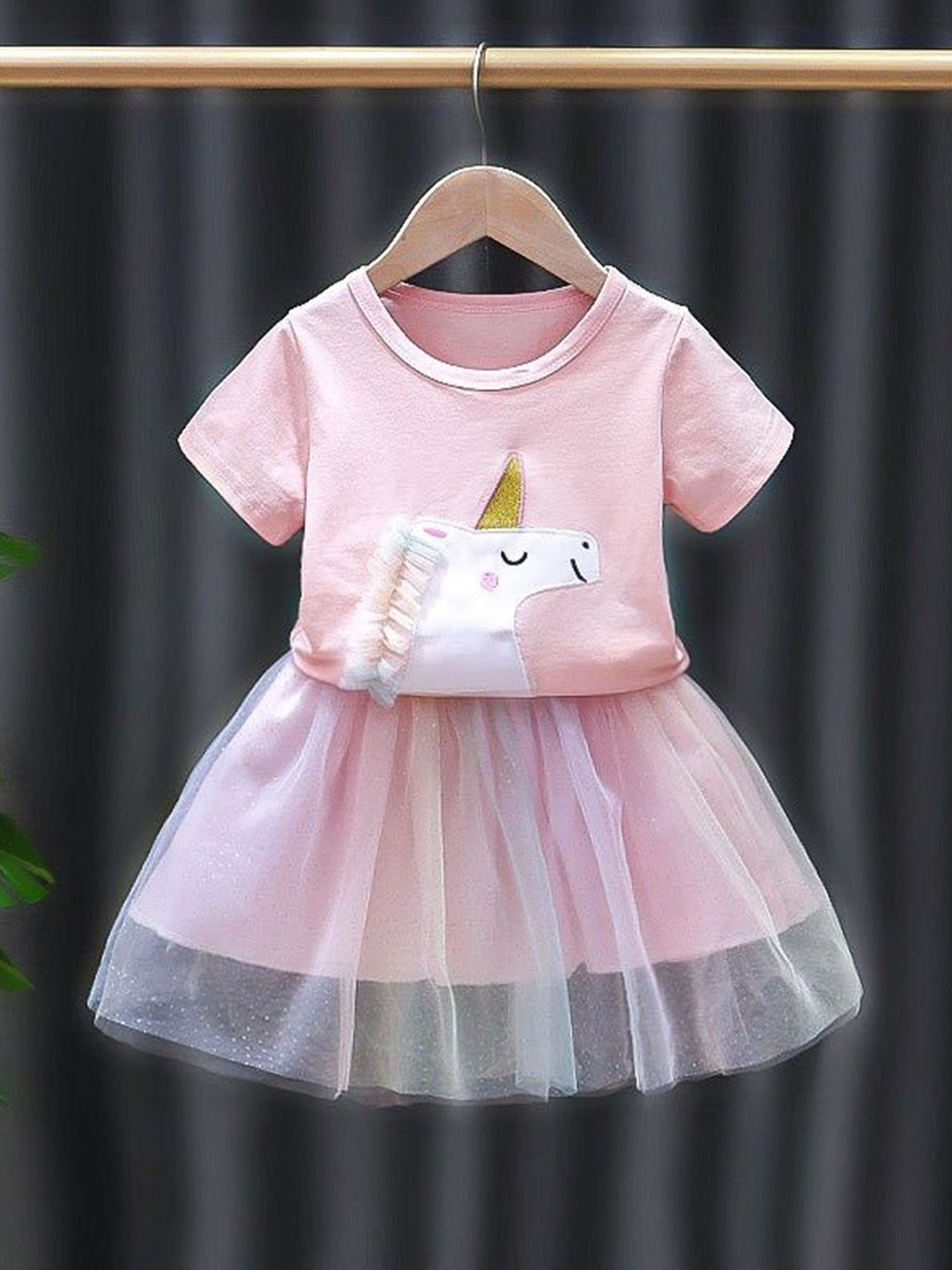 

YK Girls Printed T-shirt with Skirt, Pink