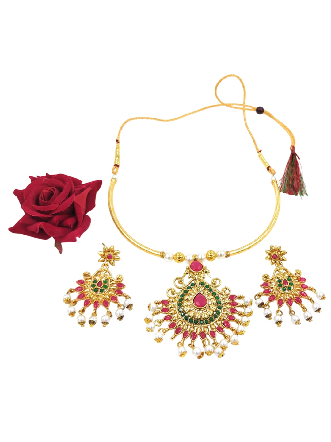 

Knigght Angel Jewels Gold-Plated Stone Studded & Beaded Jewellery Set