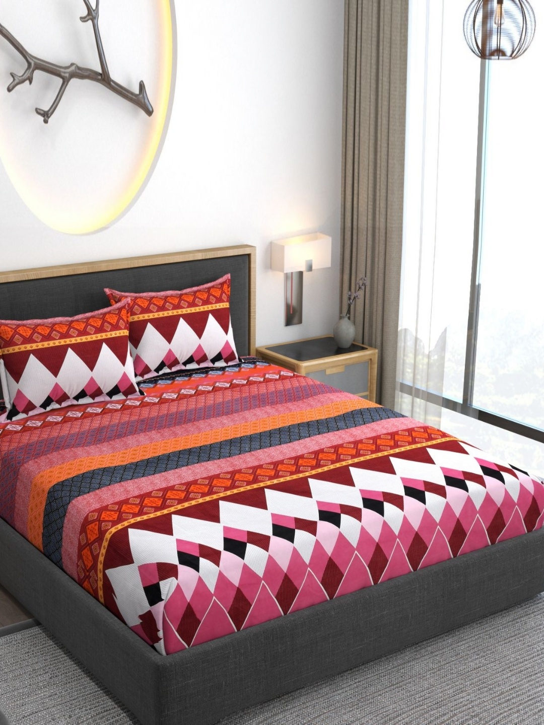 

AMEYAA Red & Orange Floral 300 TC King Bedsheet with 2 Pillow Covers