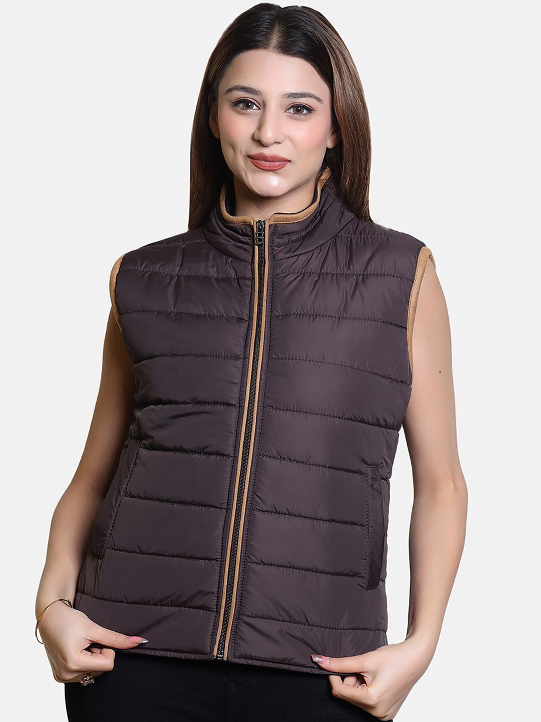 

BAESD Women Striped Lightweight Puffer Jacket, Brown