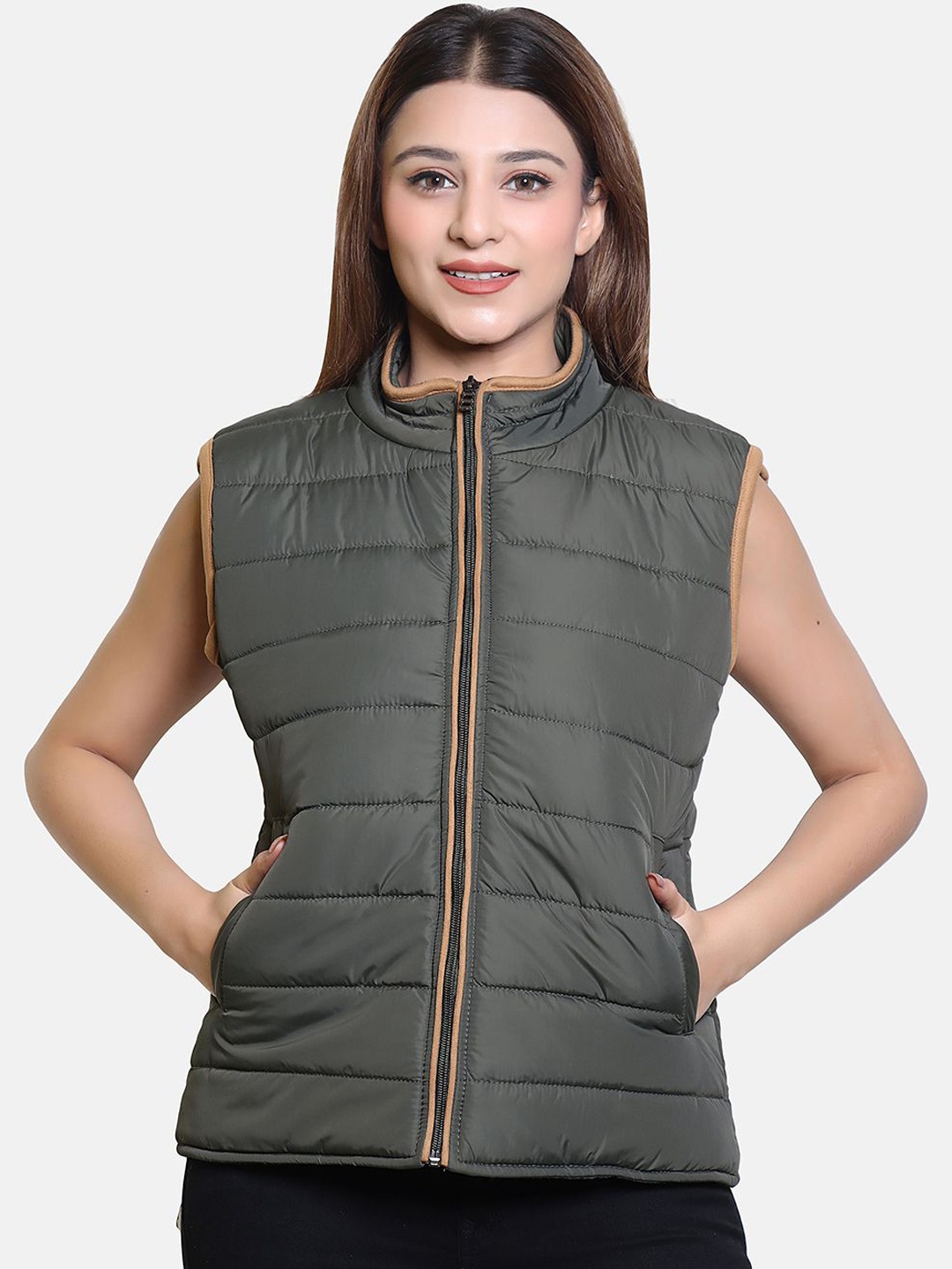 

BAESD Women Striped Lightweight Puffer Jacket, Olive