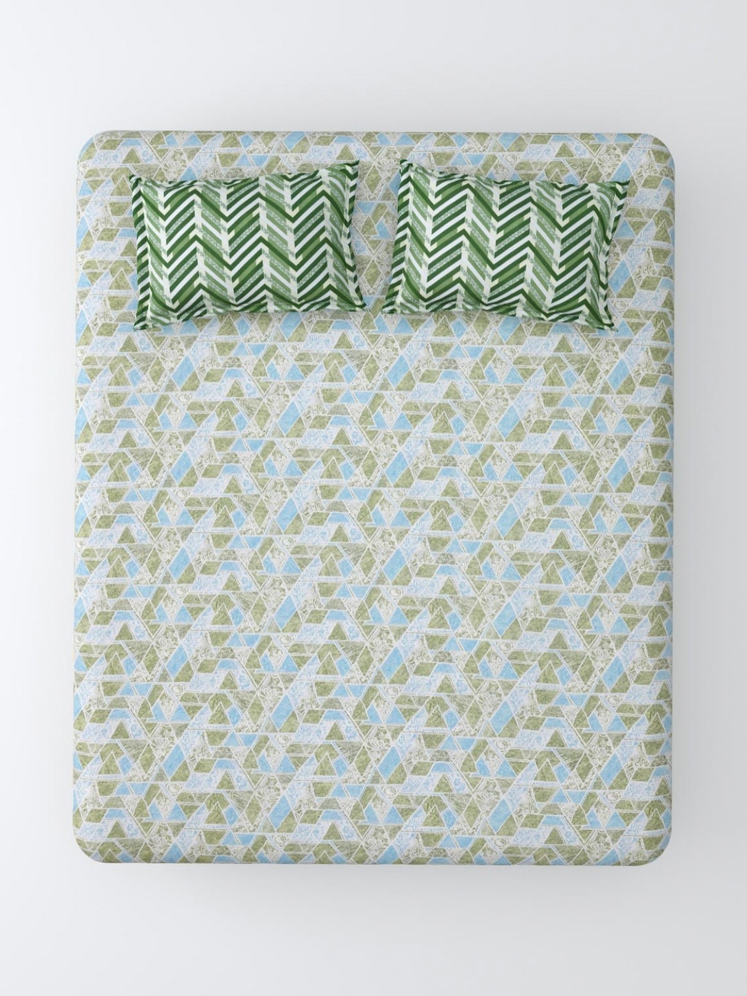

Aura Green & White Geometric 120 TC King Bedsheet with 2 Pillow Covers