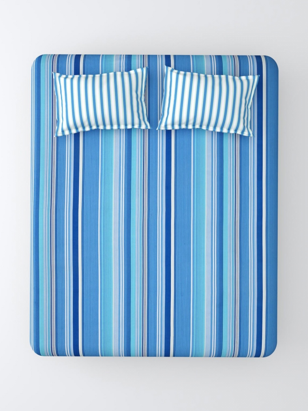 Aura Blue & White Striped 120 TC King Bedsheet with 2 Pillow Covers