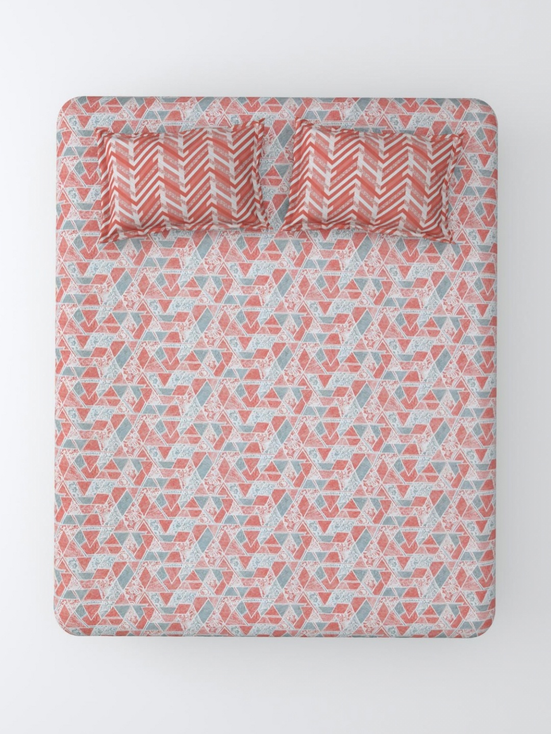 Aura Pink & Grey Geometric 120 TC King Bedsheet with 2 Pillow Covers