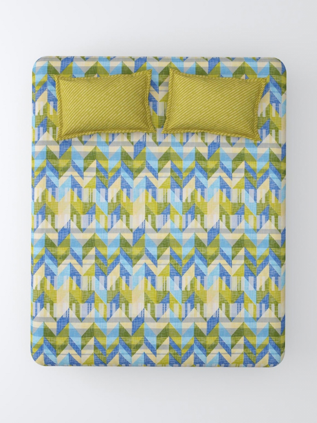 

Aura Green & Blue Striped 120 TC King Bedsheet with 2 Pillow Covers