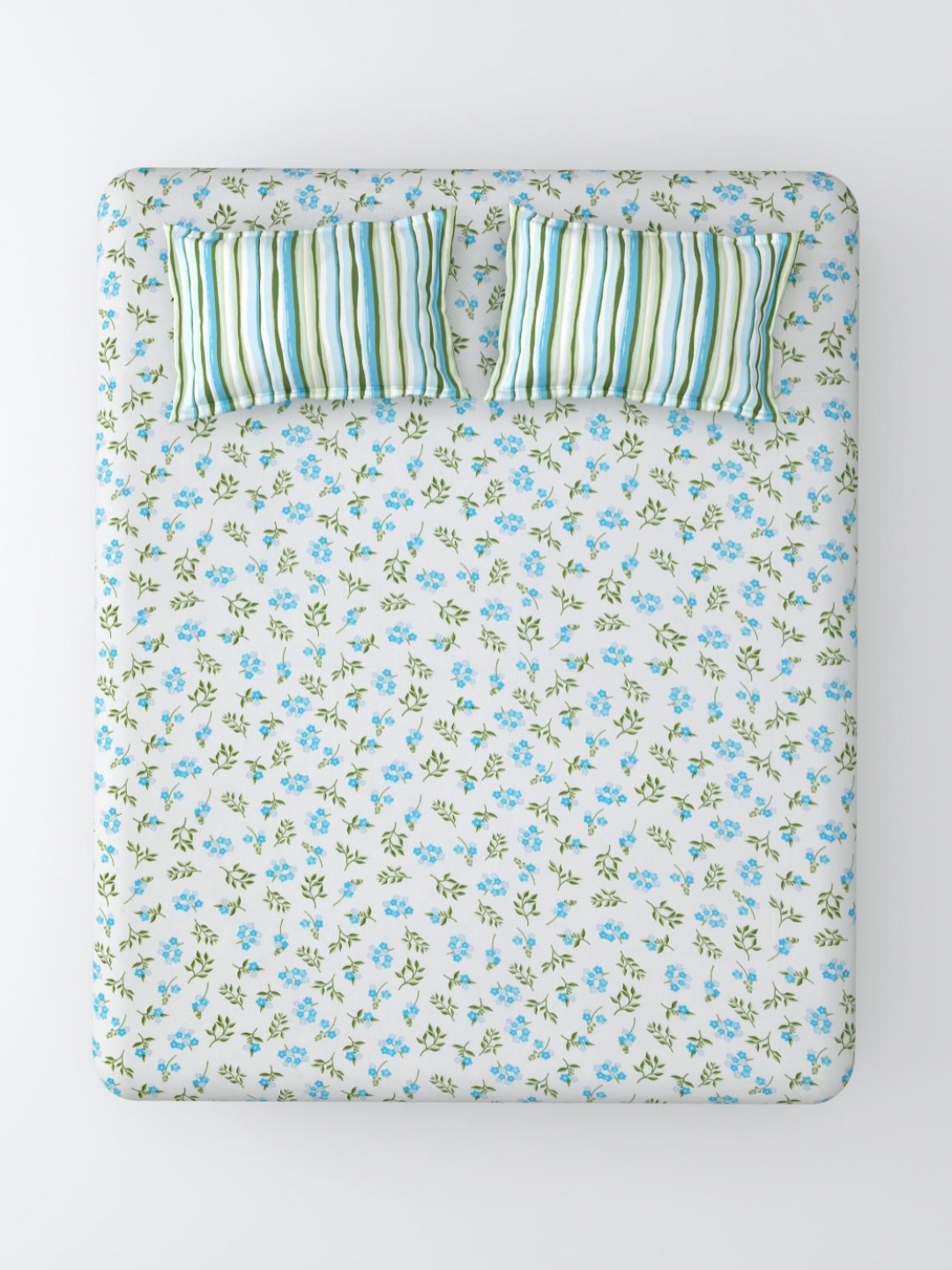 

Aura White & Blue Floral 120 TC King Bedsheet with 2 Pillow Covers