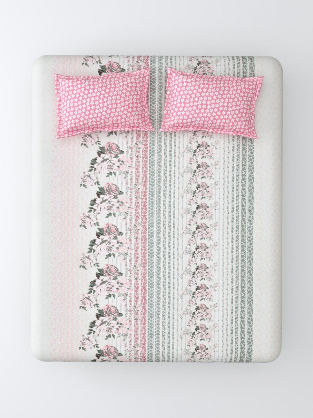 

Aura Pink & Grey Floral 120 TC King Bedsheet with 2 Pillow Covers