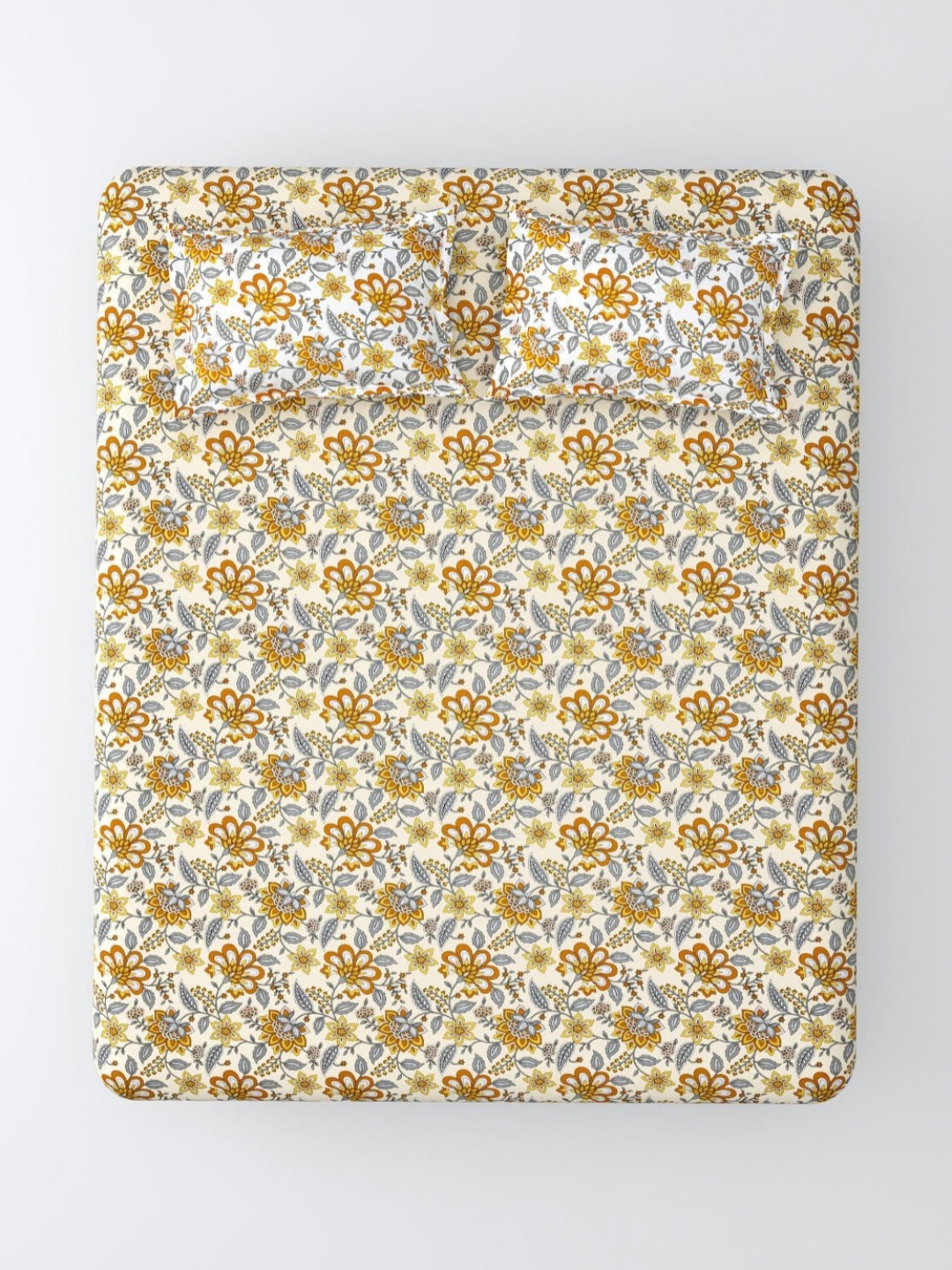 

Aura Yellow & White Floral 120 TC King Bedsheet with 2 Pillow Covers