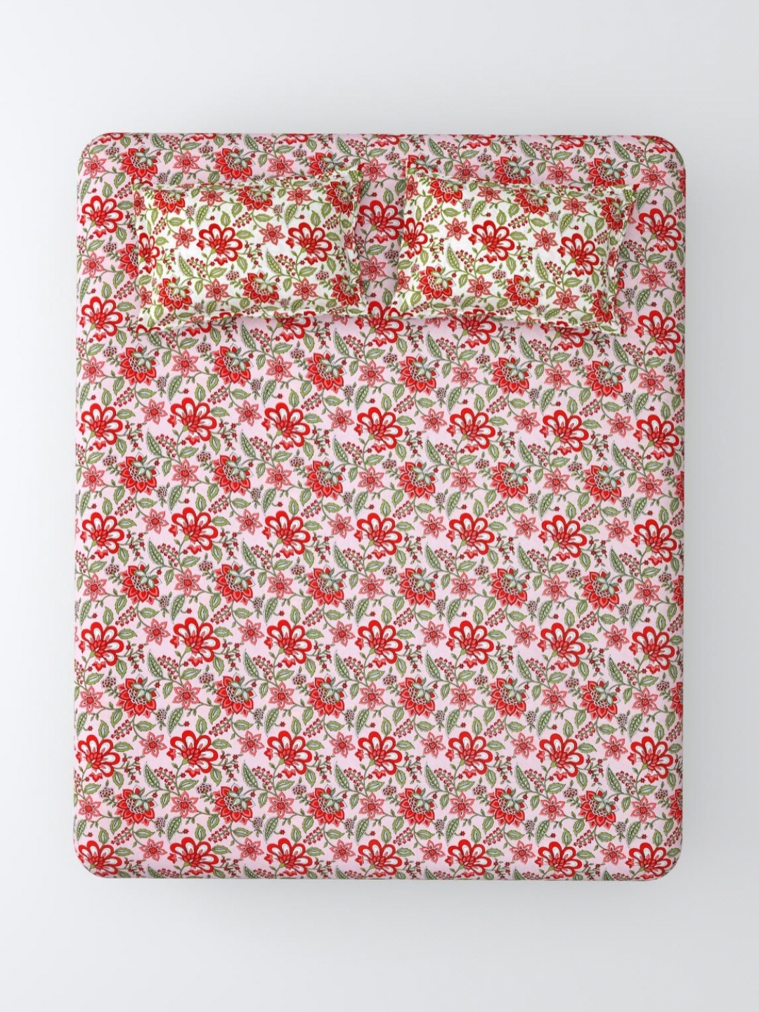 

Aura Red & Green Floral 120 TC King Bedsheet with 2 Pillow Covers