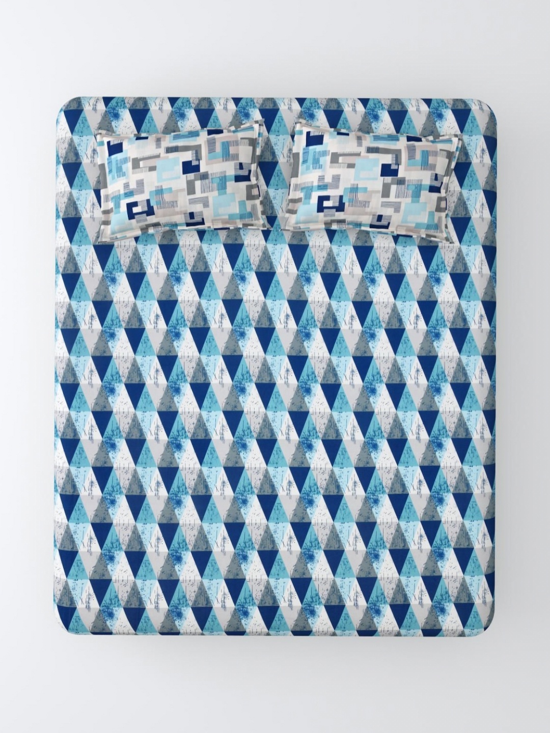 

Aura Blue & White Geometric 120 TC King Bedsheet with 2 Pillow Covers