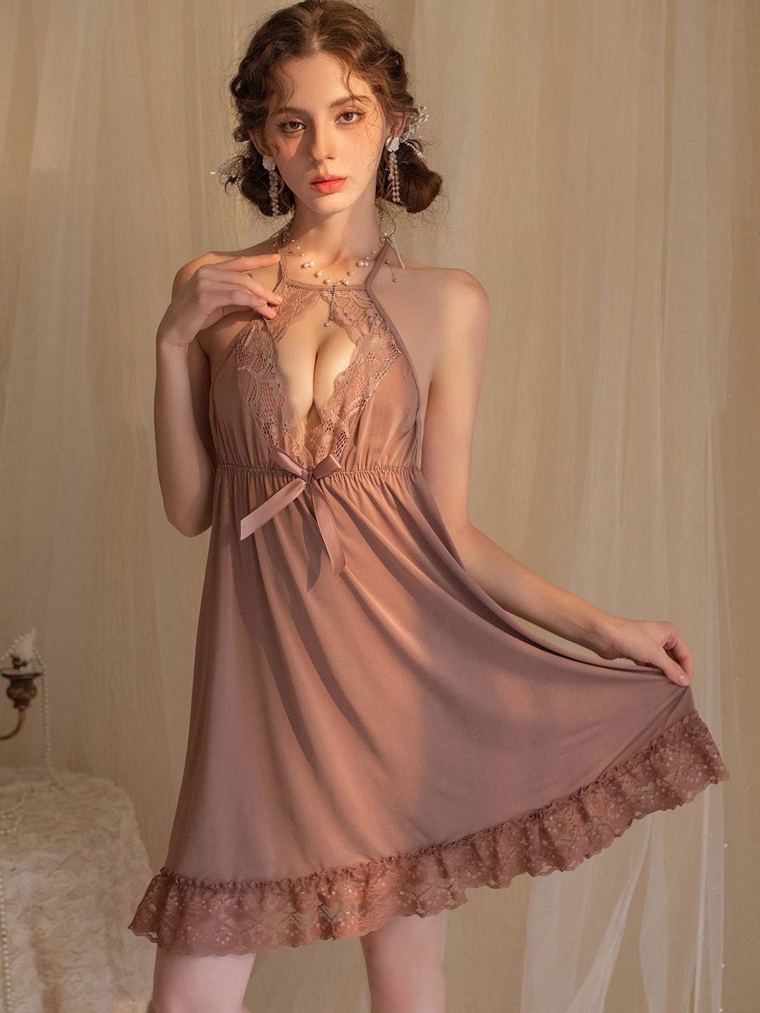 

Ms.Lingies Satin Baby Doll with Asymmetric, Brown