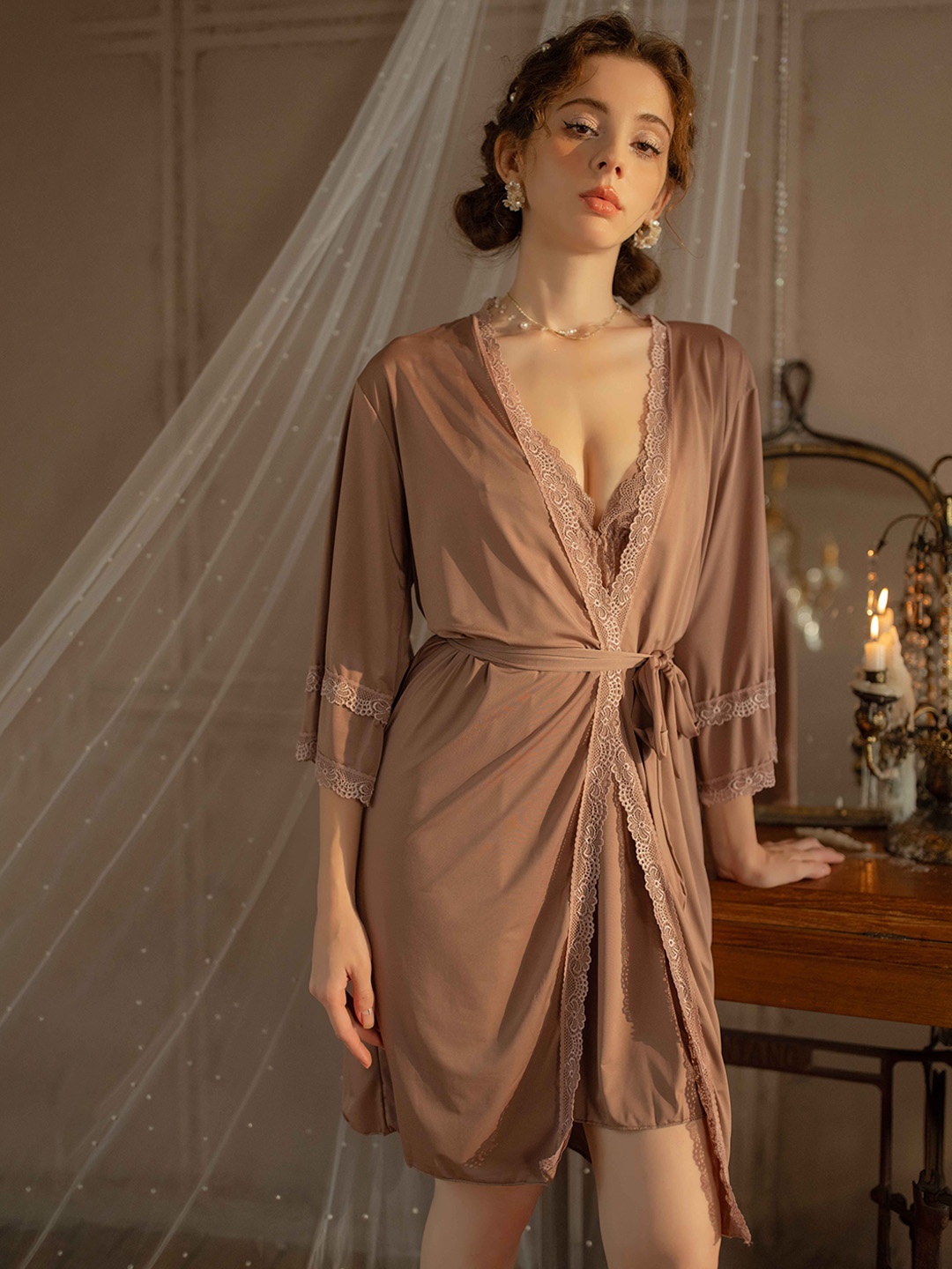 

Ms.Lingies Satin Baby Doll with Asymmetric, Brown