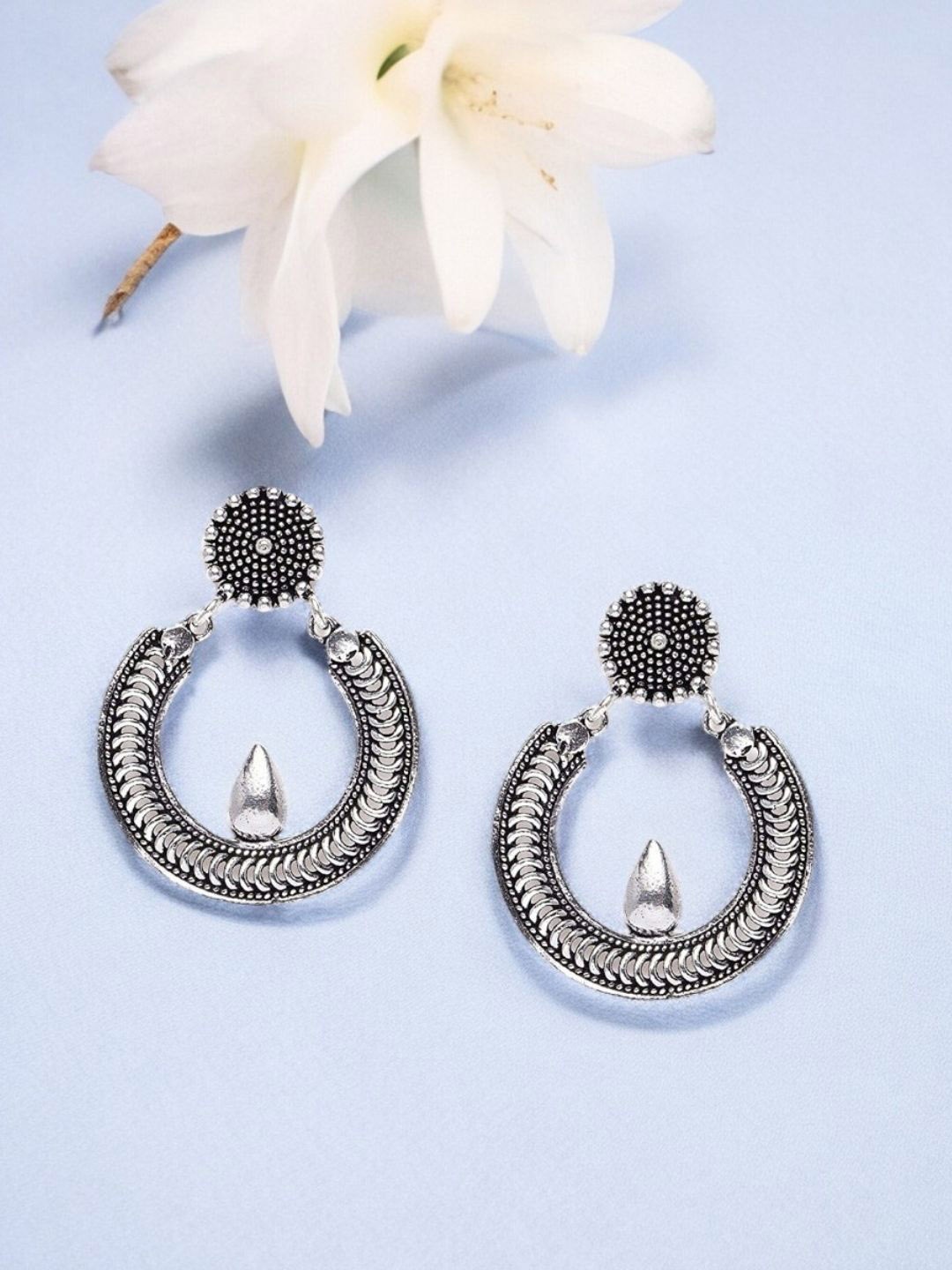 

Sangria Oxidized Silver-Plated Chandbali Earrings